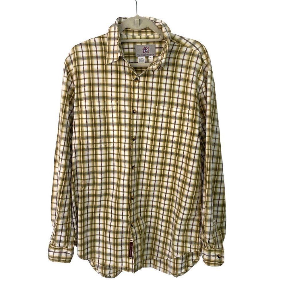 The Territory Ahead Shirt Mens Size Large L Pure Cotton Plaid Button Front Cuffs